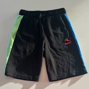 Puma kids boy Black Shorts with Blue and Green Accents
